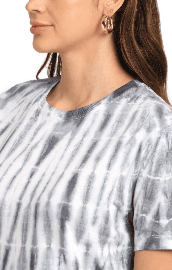Women Grey Cotton Relaxed Fit Oversized T-shirt