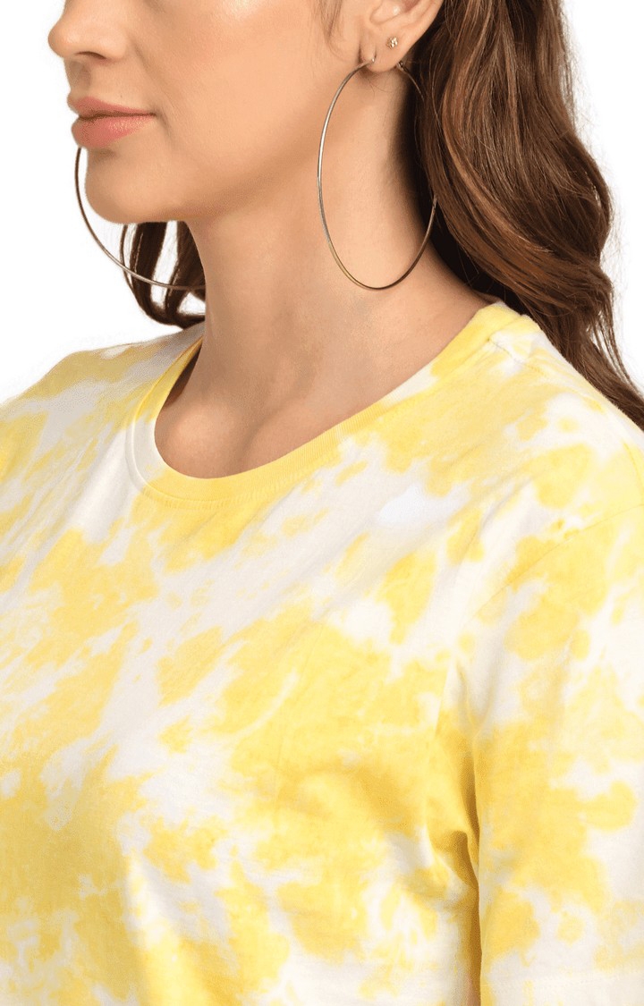 Ennoble | Women Yellow and White Cotton Relaxed Fit Oversized T-shirt 4