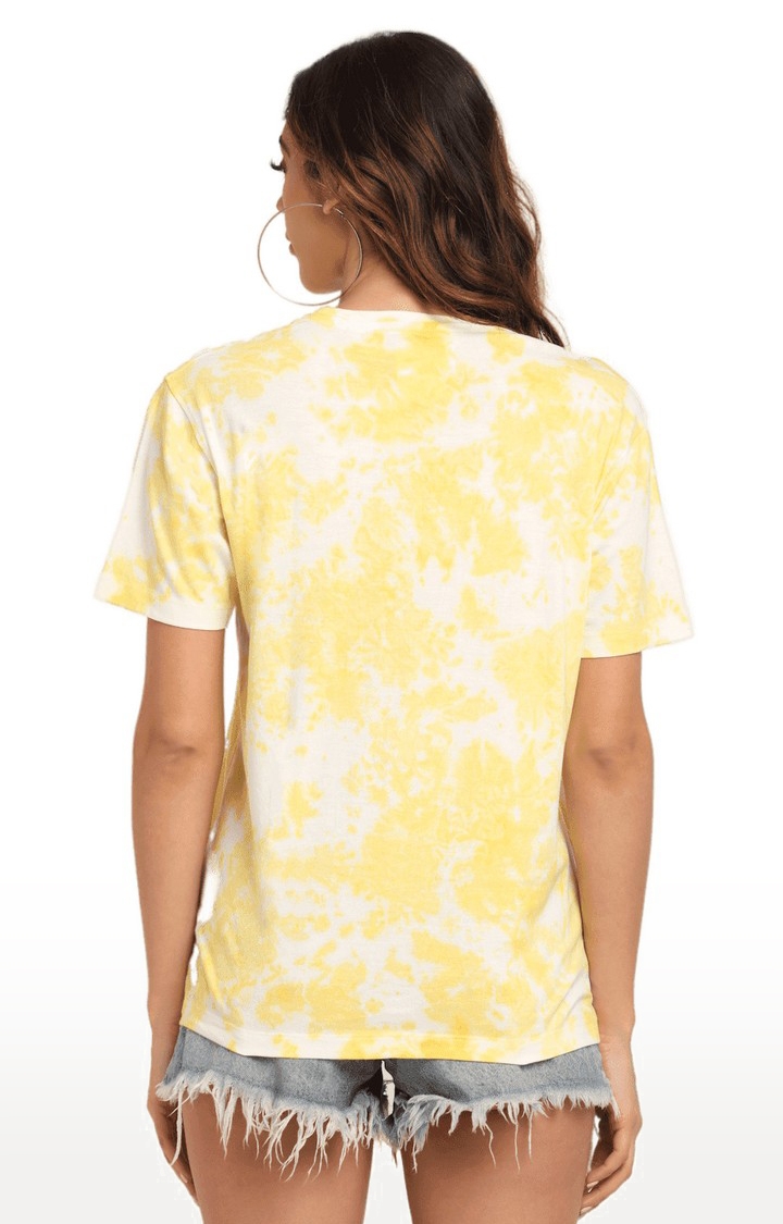 Ennoble | Women Yellow and White Cotton Relaxed Fit Oversized T-shirt 3