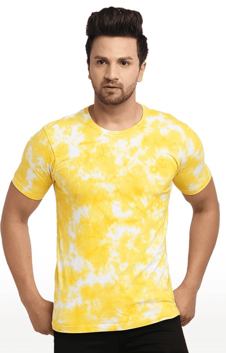 Ennoble | Men Yellow and White Cotton Relaxed Fit  Regular T-shirt