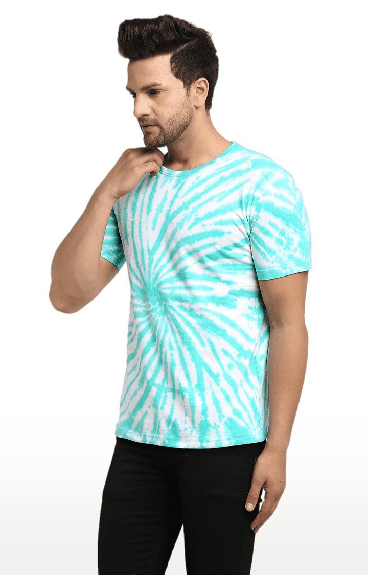 Men Green and White Cotton Relaxed Fit  Regular T-shirt
