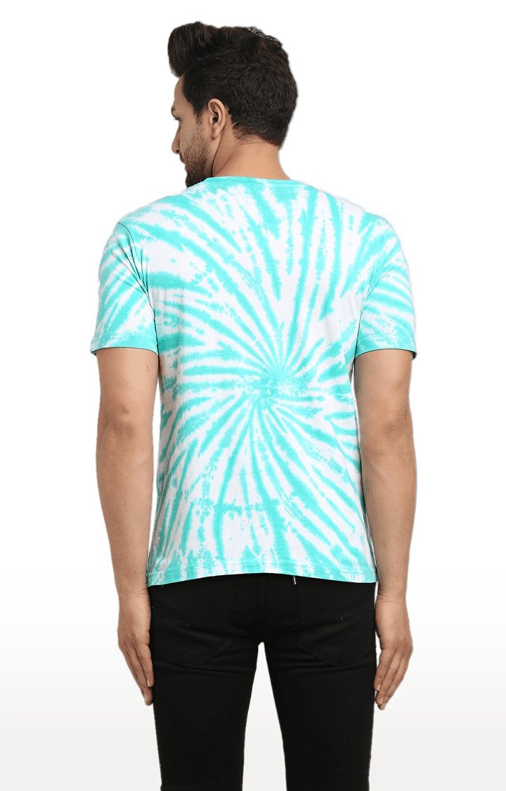 Men Green and White Cotton Relaxed Fit  Regular T-shirt