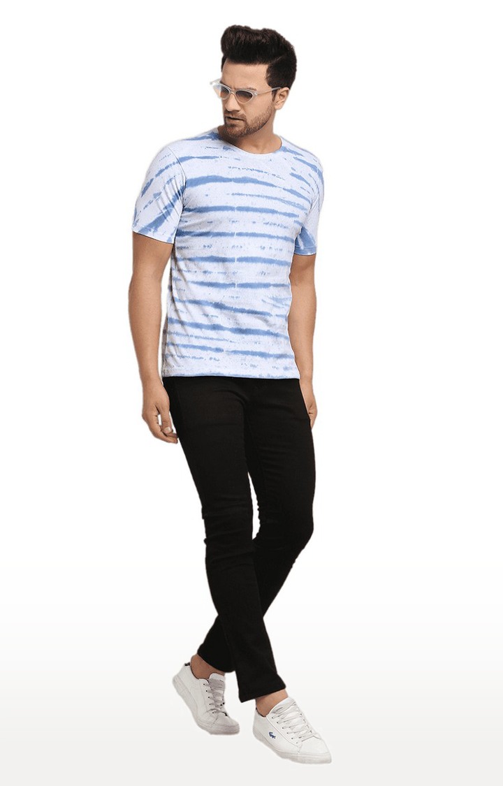 Men Blue Cotton Relaxed Fit  Regular T-shirt