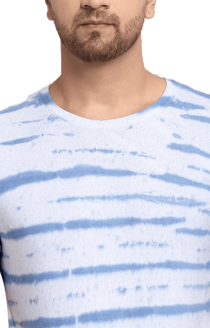 Men Blue Cotton Relaxed Fit  Regular T-shirt