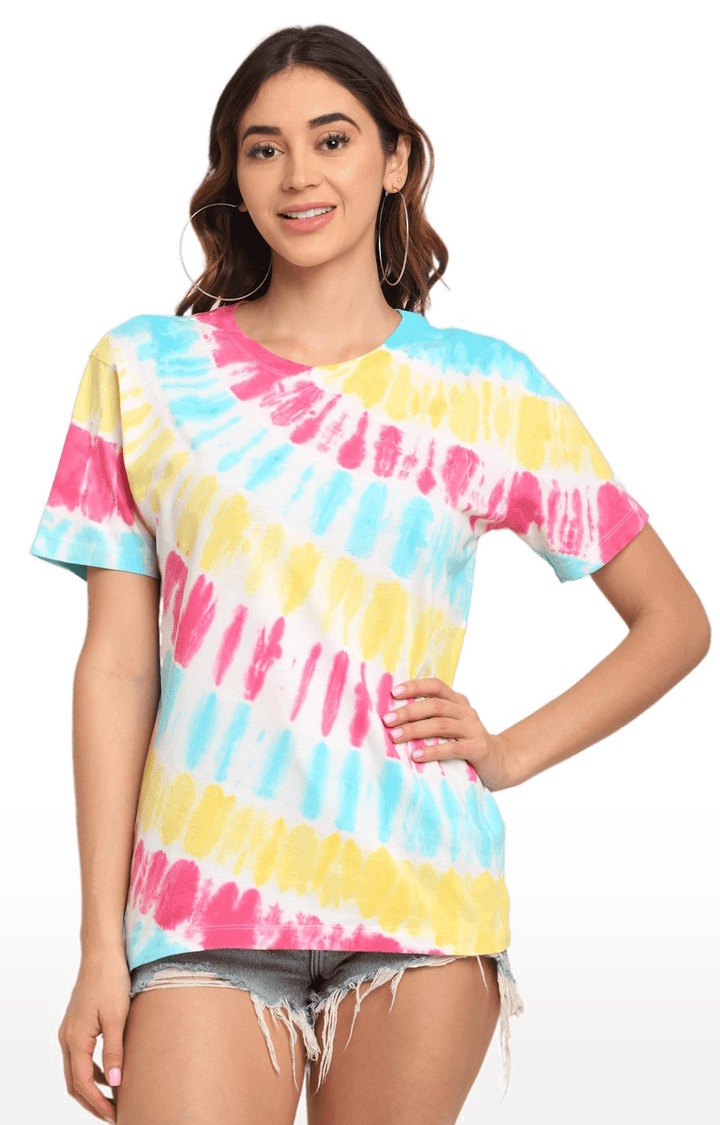 Women Multicoloured Cotton Relaxed Fit Oversized T-shirt