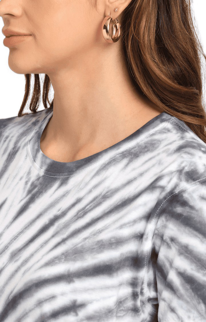 Women Grey Cotton Relaxed Fit Oversized T-shirt