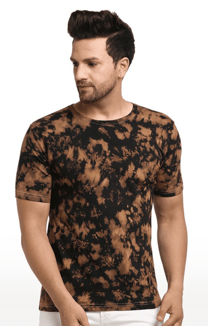 Ennoble | Men Black and Brown Cotton Relaxed Fit  Regular T-shirt