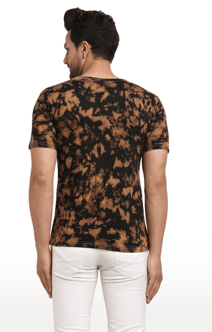 Men Black and Brown Cotton Relaxed Fit  Regular T-shirt