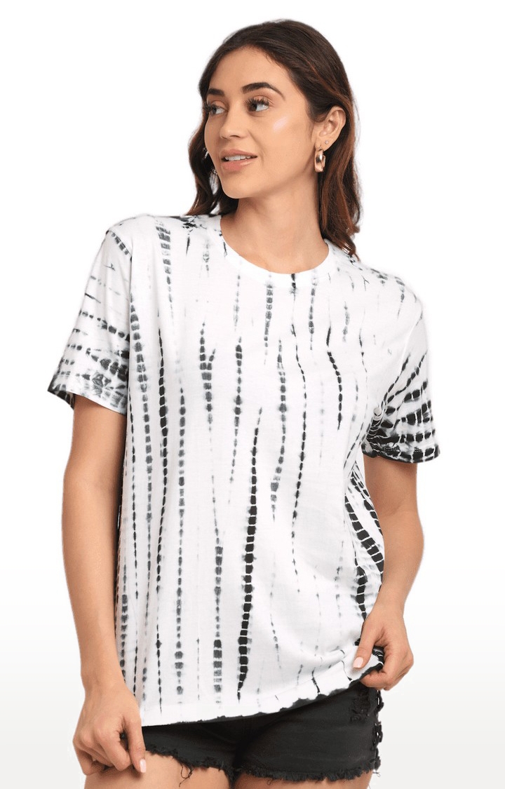 Women Black and White Cotton Relaxed Fit Oversized T-shirt