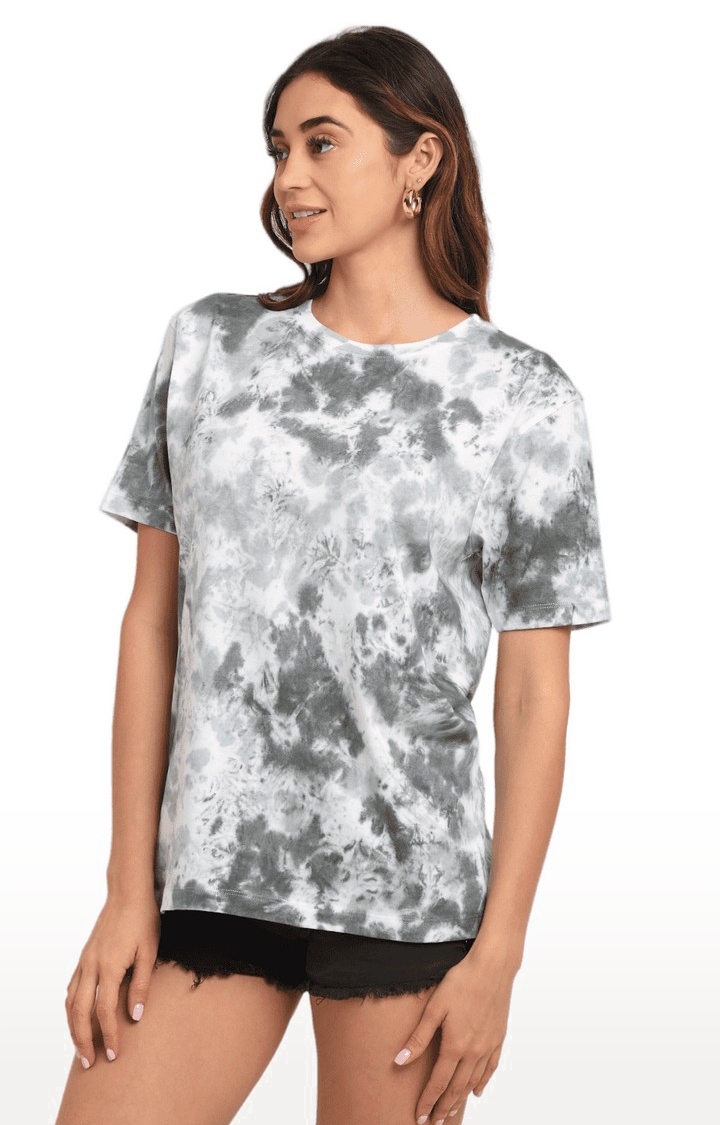 Ennoble | Women Grey Cotton Relaxed Fit Oversized T-shirt 2
