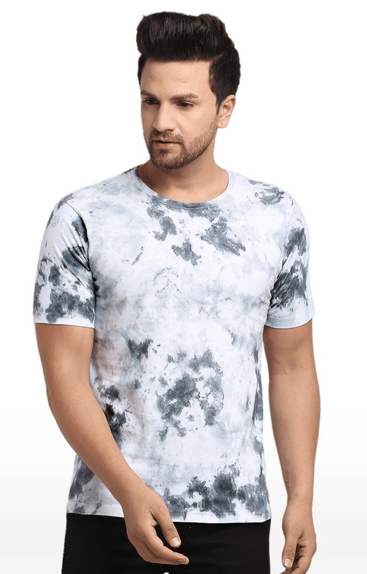 Ennoble | Men White and Grey Cotton Relaxed Fit  Regular T-shirt