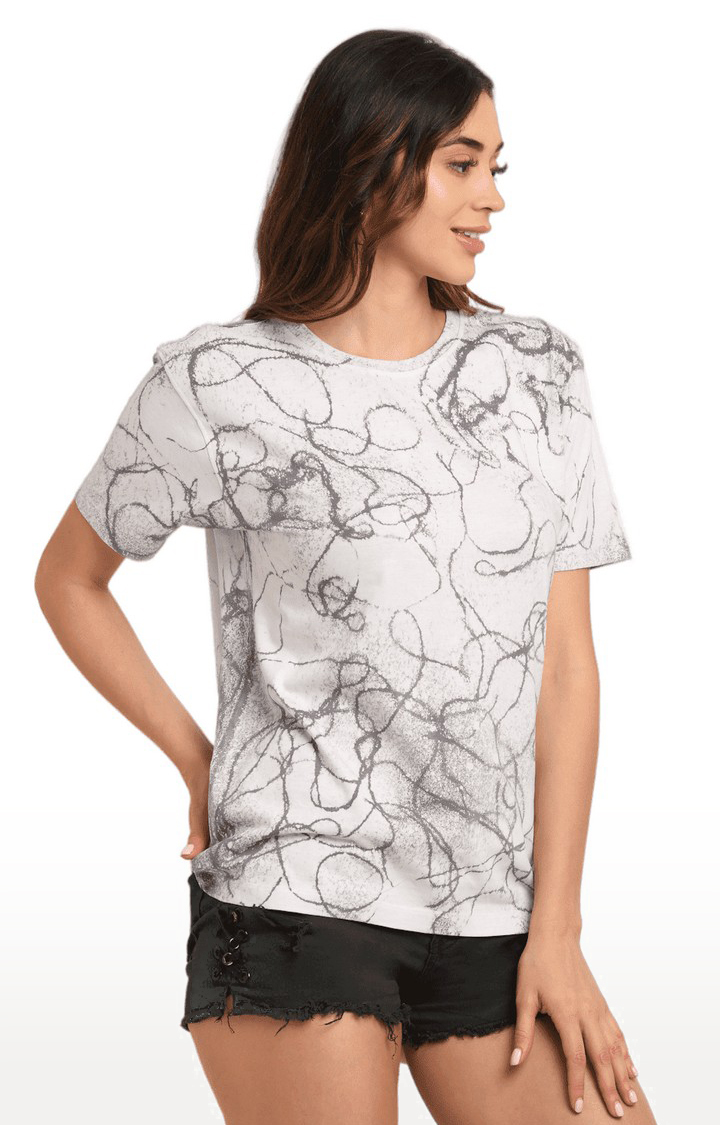 Women Grey Cotton Relaxed Fit Oversized T-shirt