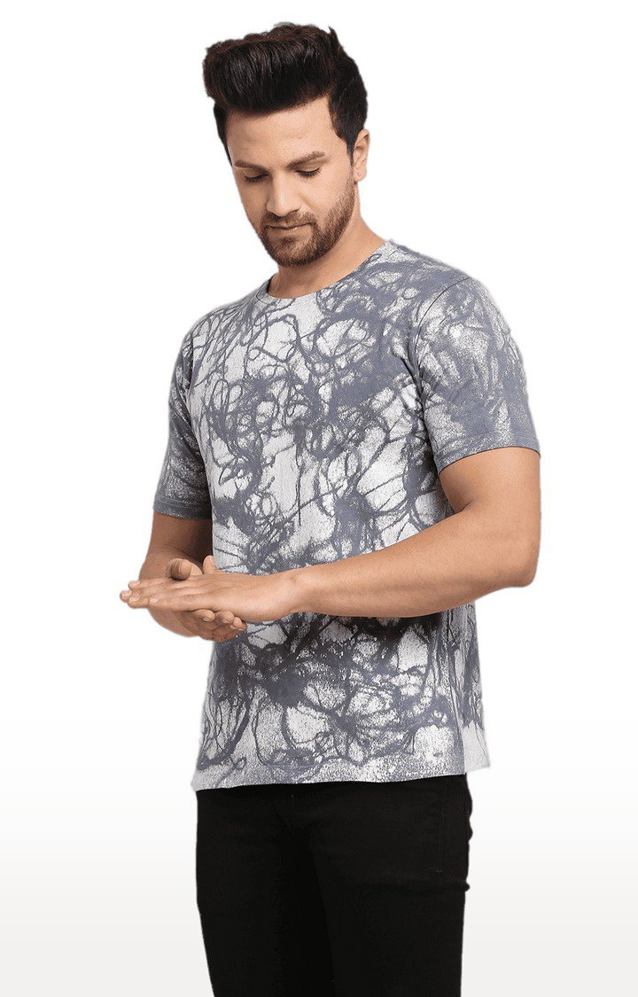 Men Grey Cotton Relaxed Fit  Regular T-shirt