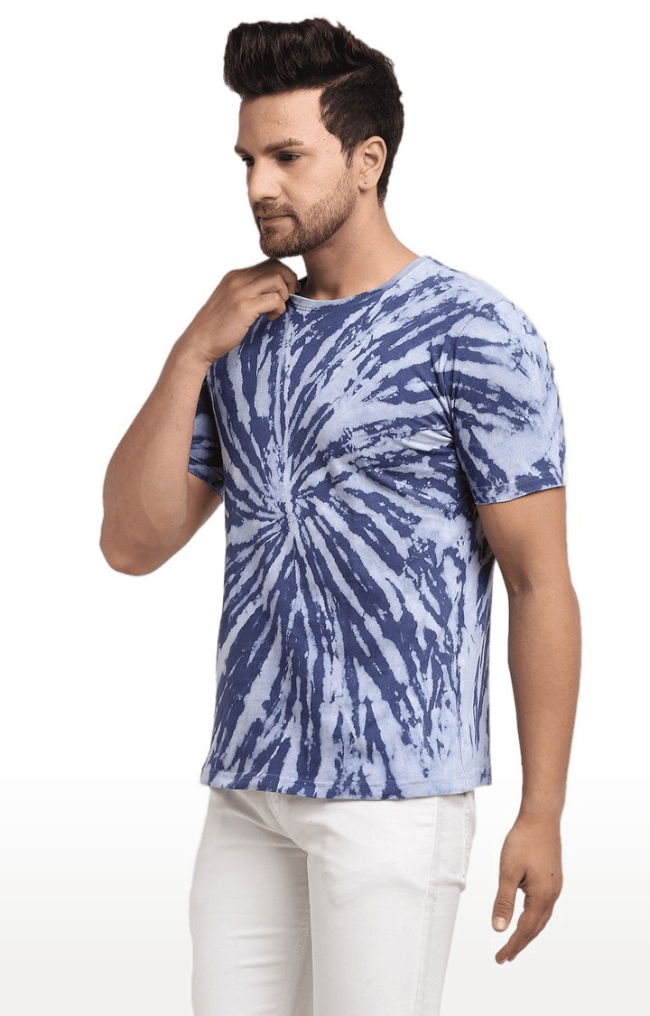 Men Blue Cotton Relaxed Fit  Regular T-shirt