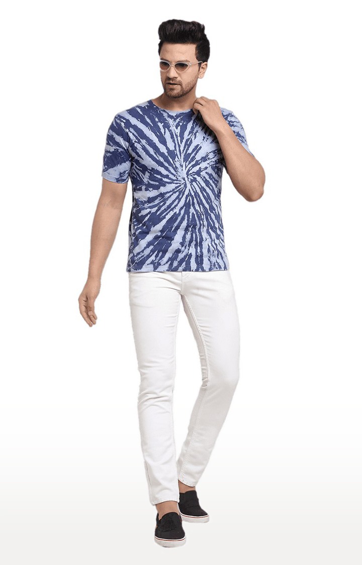 Men Blue Cotton Relaxed Fit  Regular T-shirt