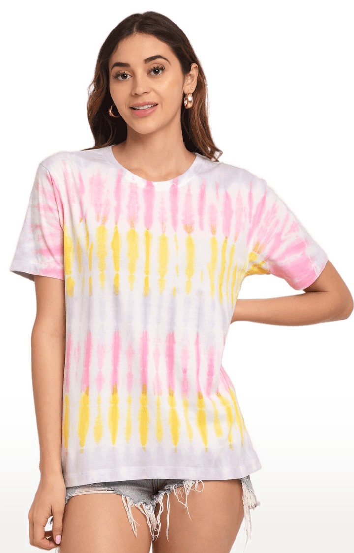 Women Multicoloured Cotton Relaxed Fit Oversized T-shirt