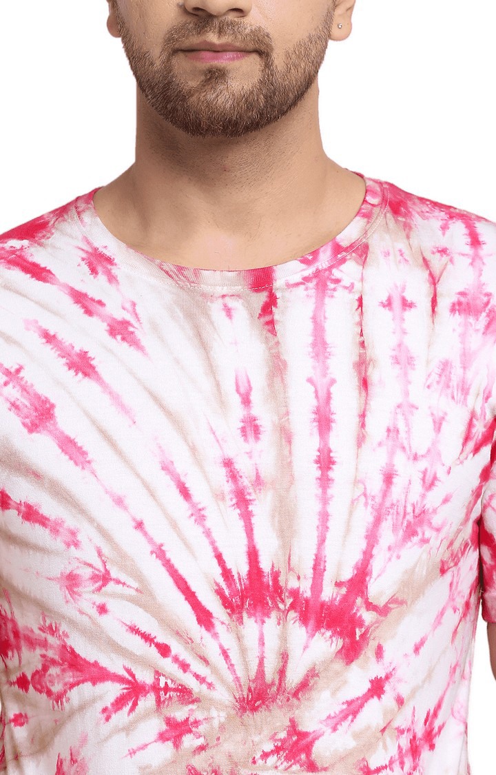 Men Pink Cotton Relaxed Fit  Regular T-shirt