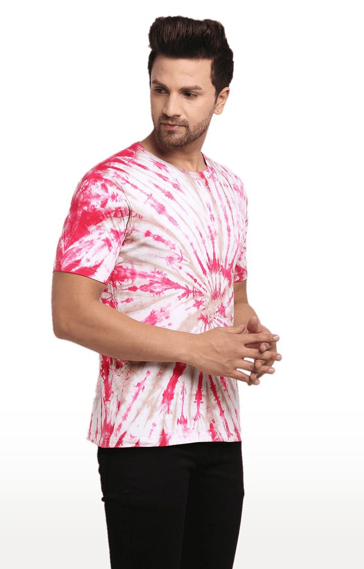 Men Pink Cotton Relaxed Fit  Regular T-shirt