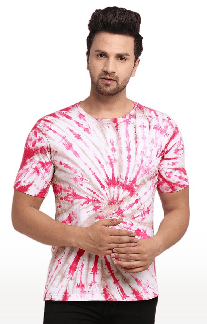 Ennoble | Men Pink Cotton Relaxed Fit  Regular T-shirt
