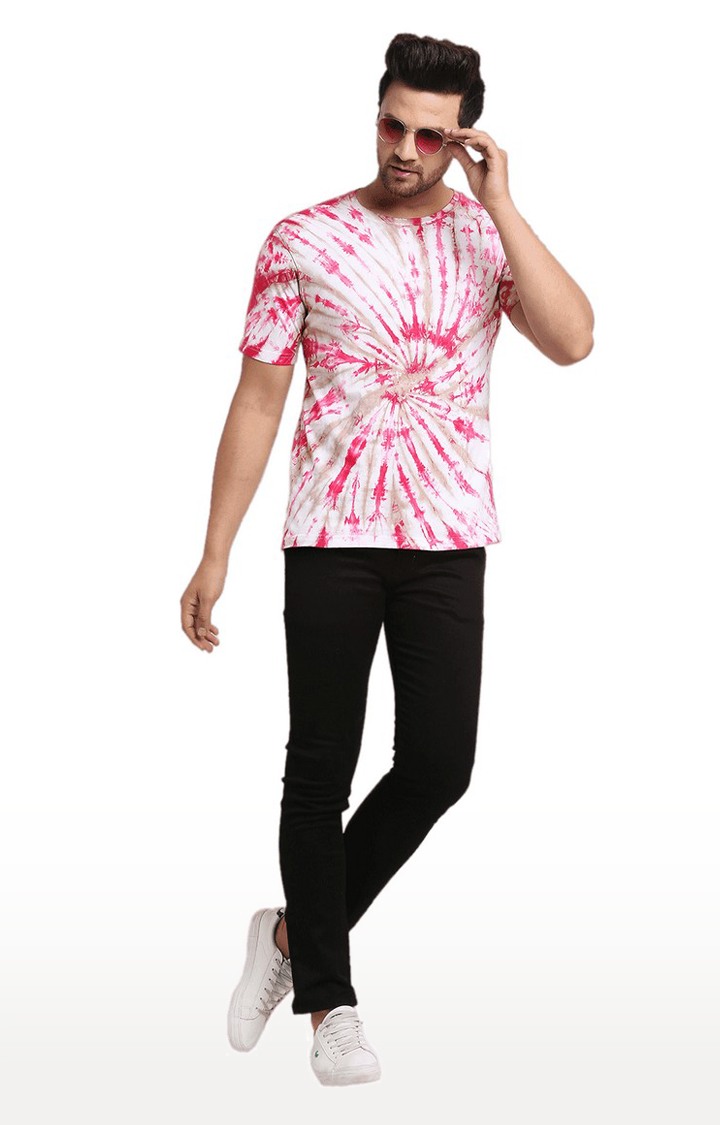 Men Pink Cotton Relaxed Fit  Regular T-shirt