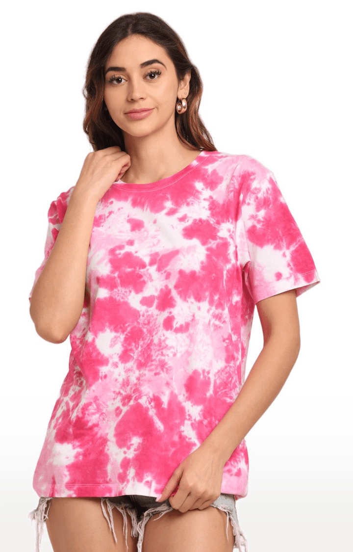 Ennoble | Women Pink Cotton Relaxed Fit Oversized T-shirt