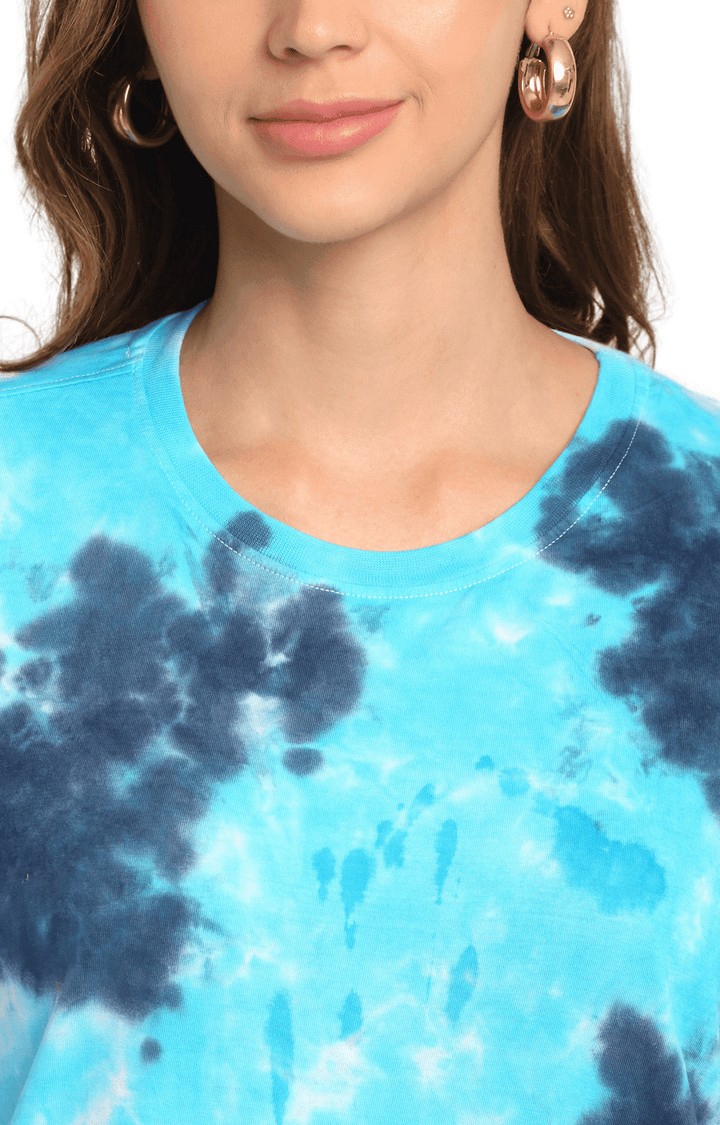 Ennoble | Women Blue Cotton Relaxed Fit Oversized T-shirt 4