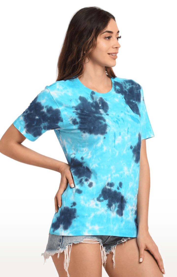 Ennoble | Women Blue Cotton Relaxed Fit Oversized T-shirt 2