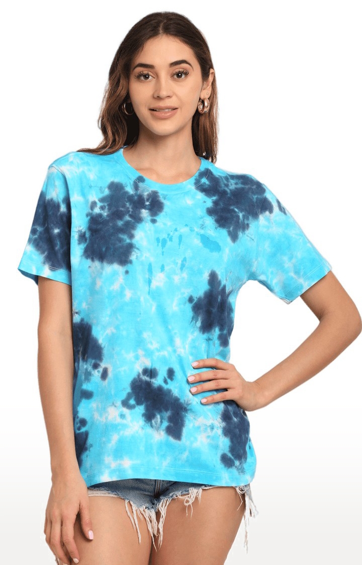 Ennoble | Women Blue Cotton Relaxed Fit Oversized T-shirt 0