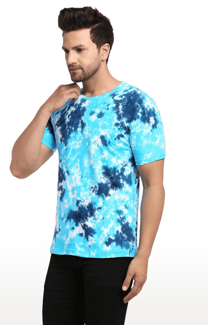 Men Blue Cotton Relaxed Fit  Regular T-shirt