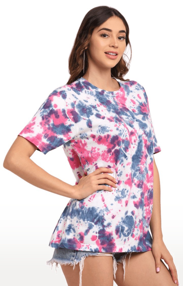 Women Multicoloured Cotton Relaxed Fit Oversized T-shirt