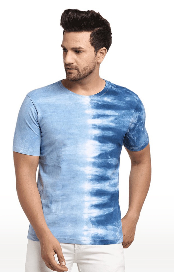 Men Blue Cotton Relaxed Fit  Regular T-shirt