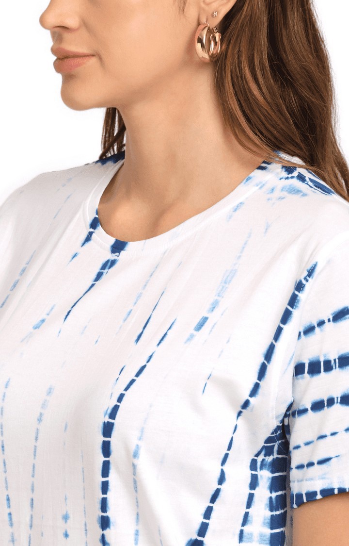 Women Blue and White Cotton Oversized T-Shirt