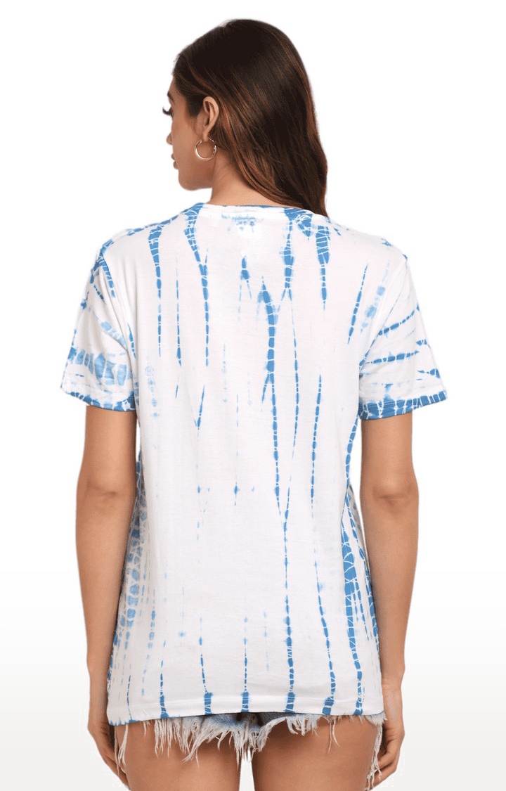 Ennoble | Women Blue and White Cotton Relaxed Fit Oversized T-shirt 3