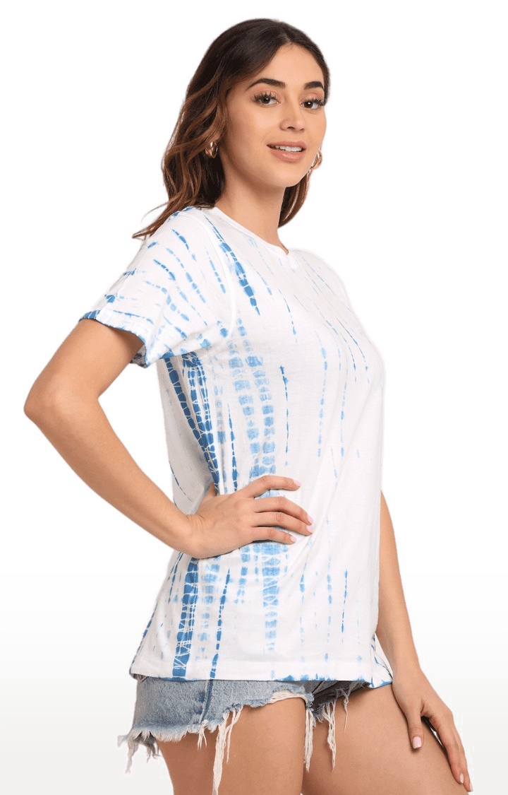 Ennoble | Women Blue and White Cotton Relaxed Fit Oversized T-shirt 2
