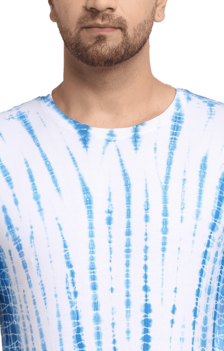 Ennoble | Men White and Blue Cotton Relaxed Fit  Regular T-shirt 4