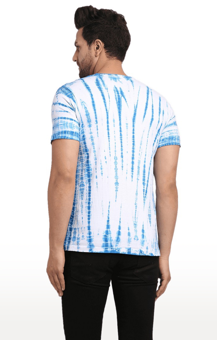 Ennoble | Men White and Blue Cotton Relaxed Fit  Regular T-shirt 3