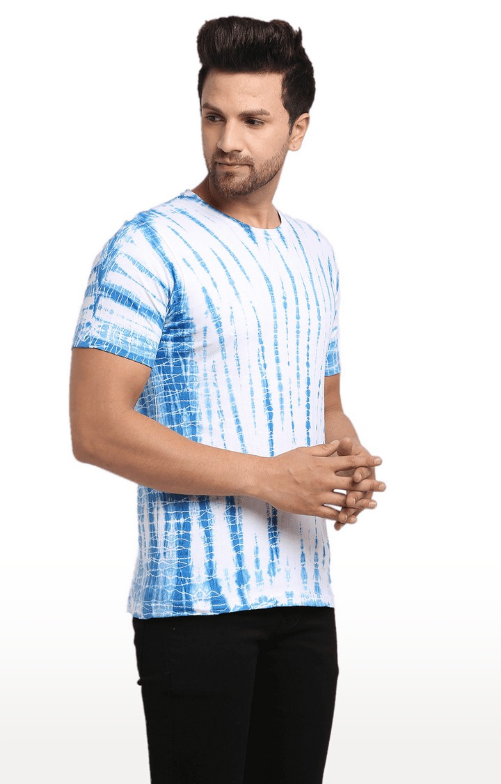 Ennoble | Men White and Blue Cotton Relaxed Fit  Regular T-shirt 2