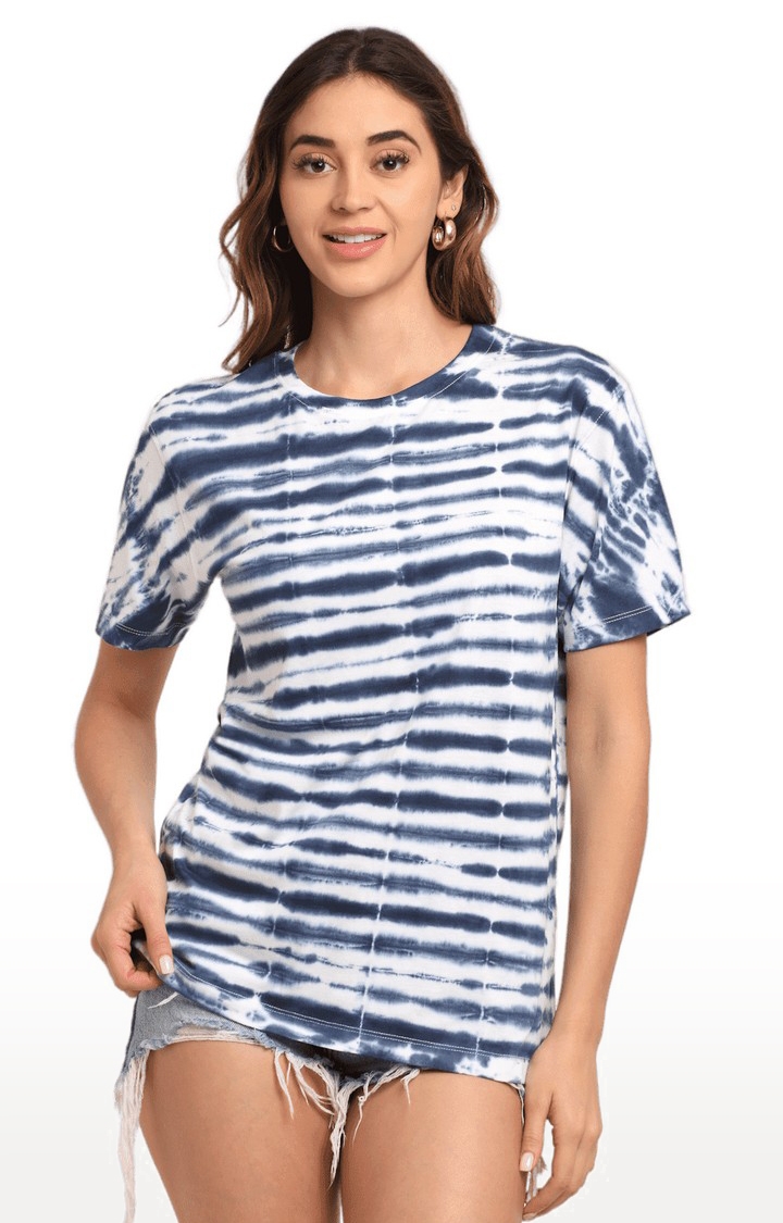 Ennoble | Women Blue Cotton Relaxed Fit Oversized T-shirt