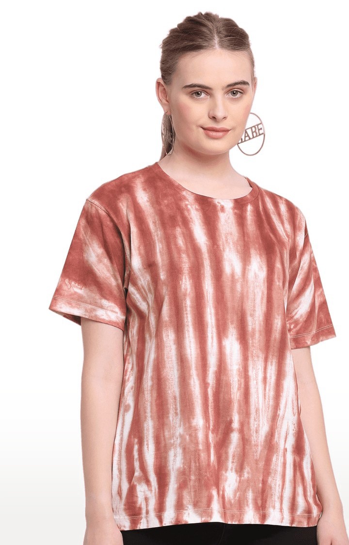 Women Brown Cotton Relaxed Fit Oversized T-shirt