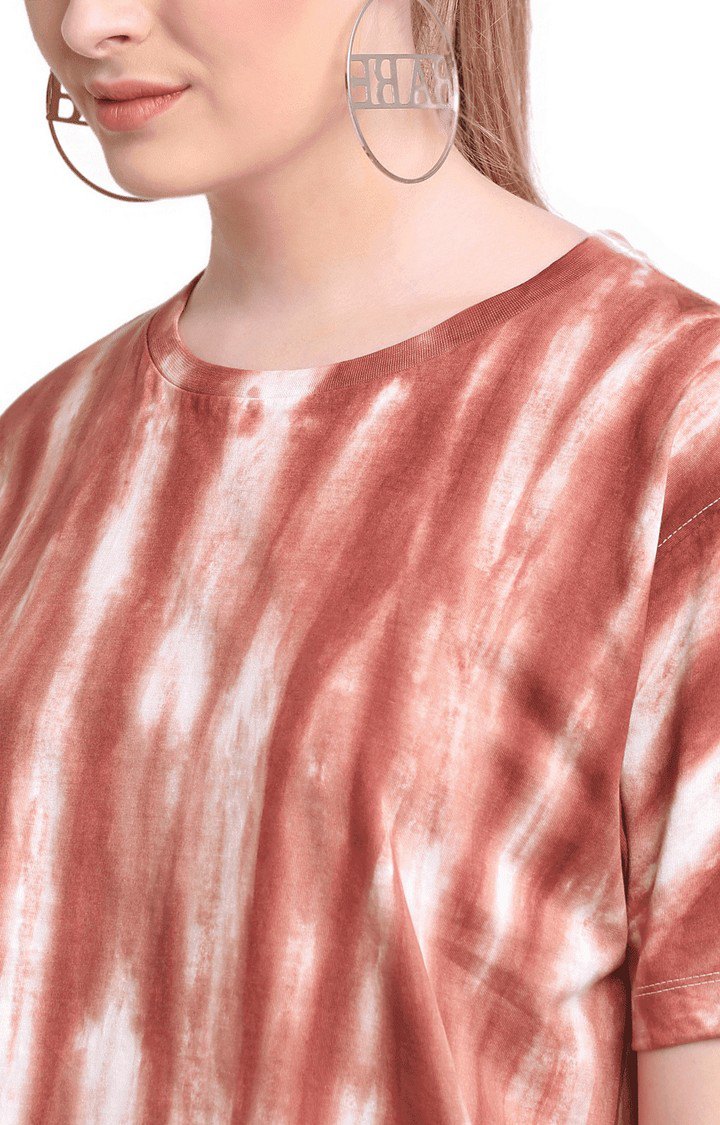Women Brown Cotton Relaxed Fit Oversized T-shirt