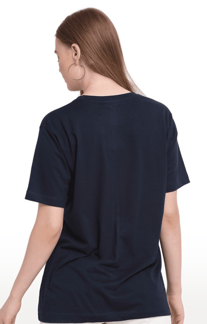 Women Blue Cotton Relaxed Fit Oversized T-shirt