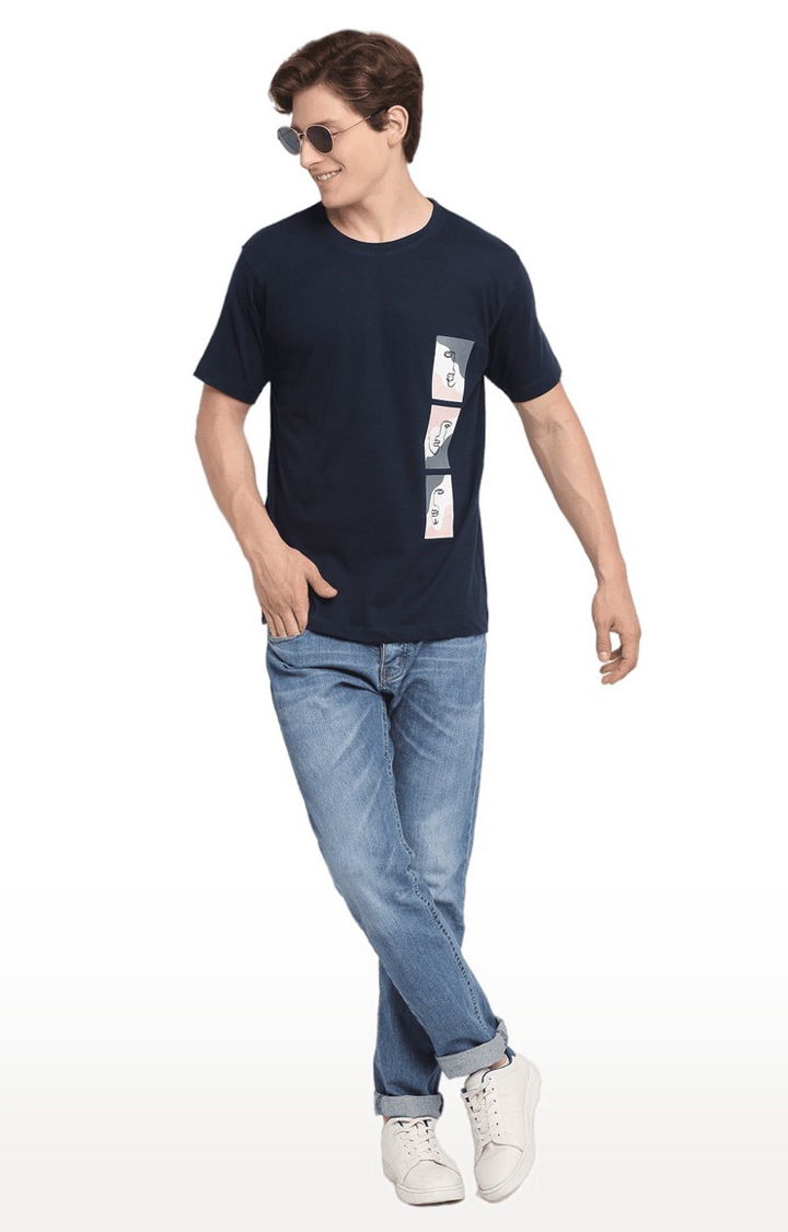 Men Blue Cotton Relaxed Fit Oversized T-shirt