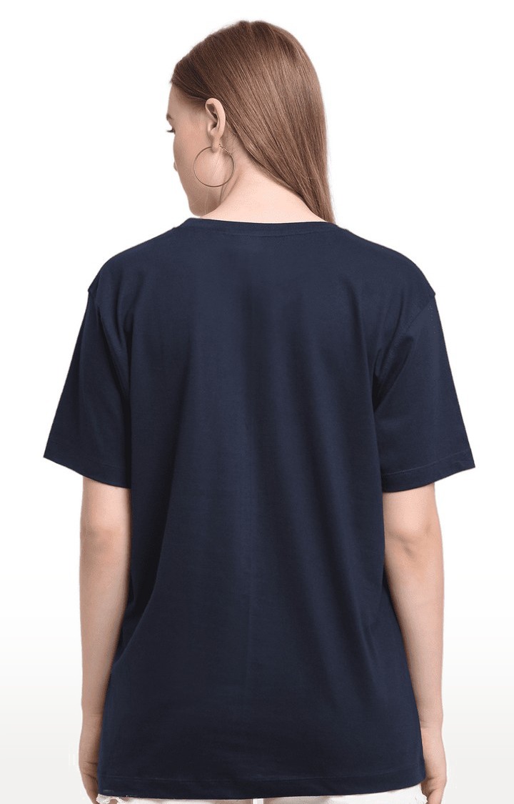 Women Blue Cotton Relaxed Fit Oversized T-shirt