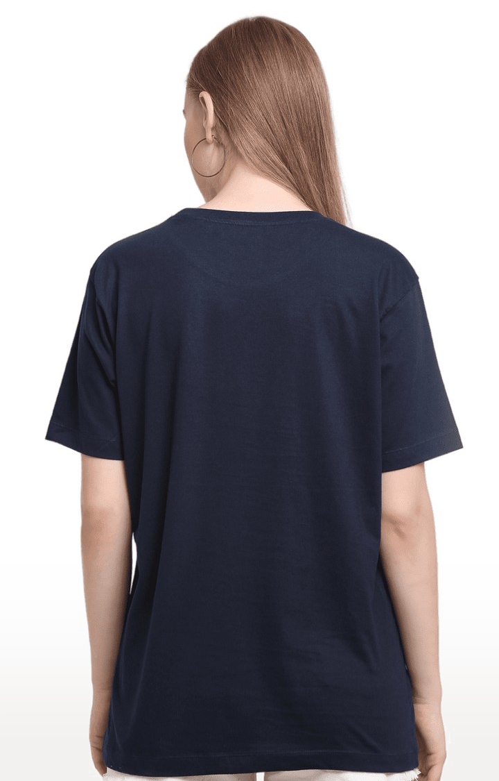 Ennoble | Women Blue Cotton Relaxed Fit Oversized T-shirt 3