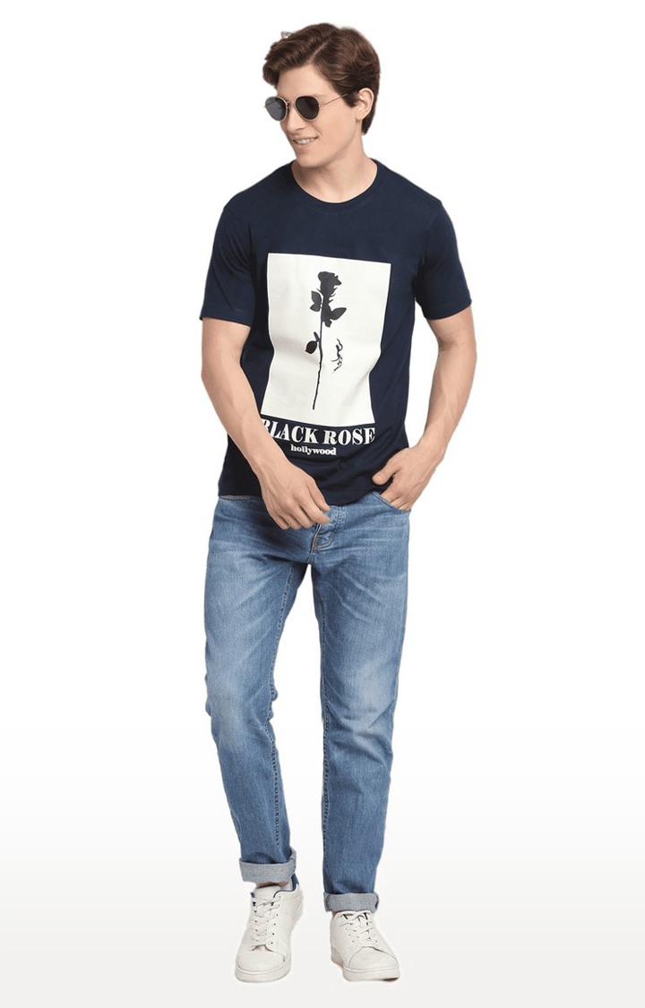 Ennoble | Men Blue Cotton Relaxed Fit  Regular T-shirt 1