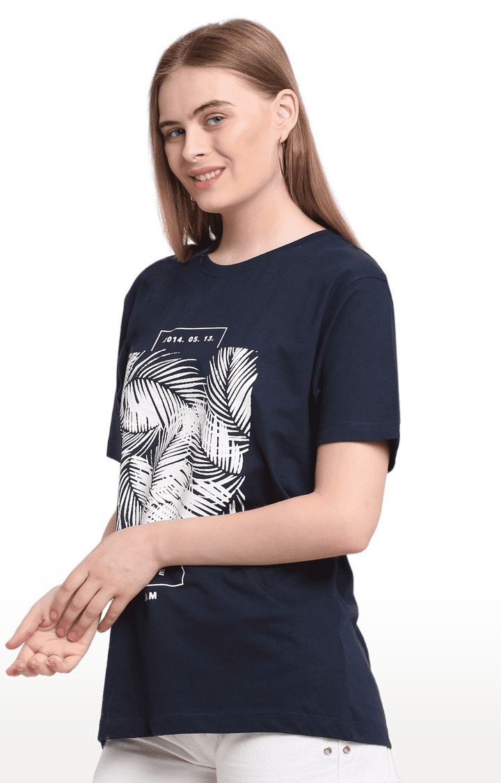 Women Blue Cotton Relaxed Fit Oversized T-shirt