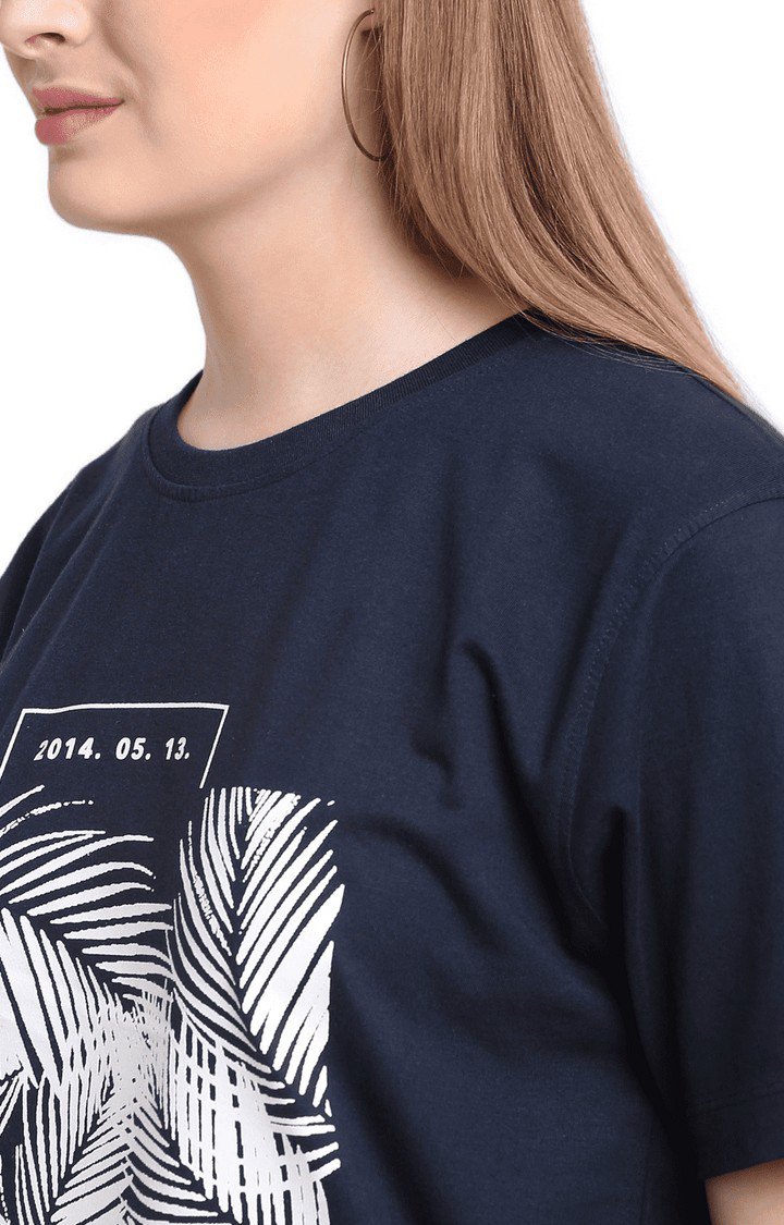 Women Blue Cotton Relaxed Fit Oversized T-shirt