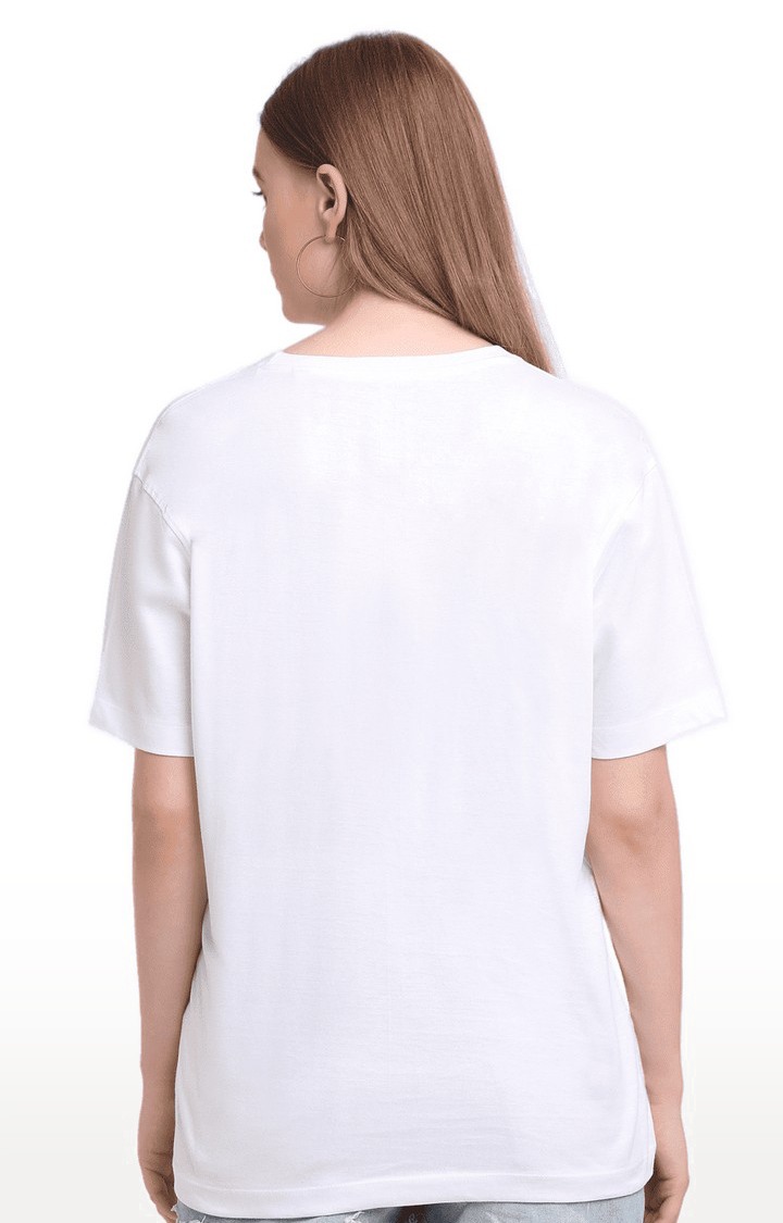 Women White Cotton Relaxed Fit Oversized T-shirt