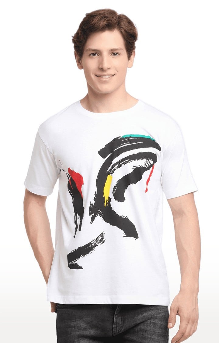 Men White Cotton Relaxed Fit  Regular T-shirt