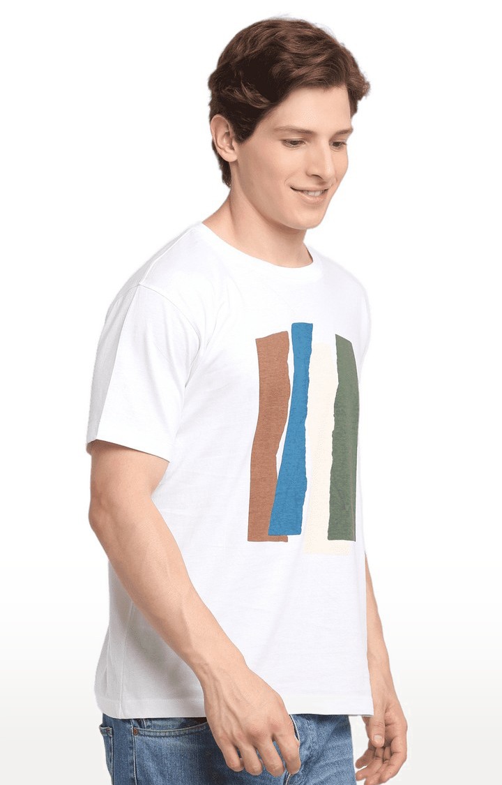 Men White Cotton Relaxed Fit  Regular T-shirt